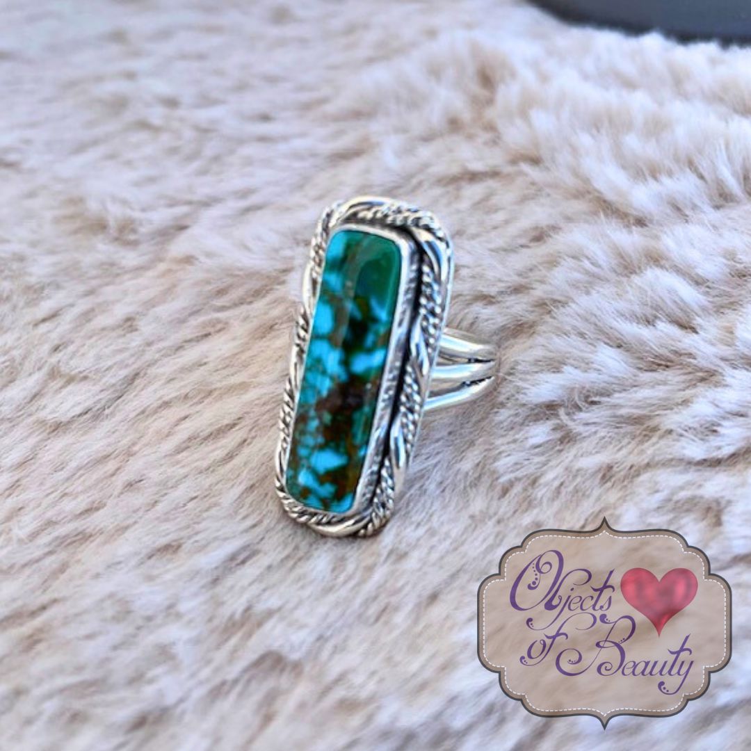 Beth Dutton Slender Turquoise w Fancy Twist Ring | Yellowstone Spirit Southwestern Collection Turquoise Ring Objects of Beauty Southwest 