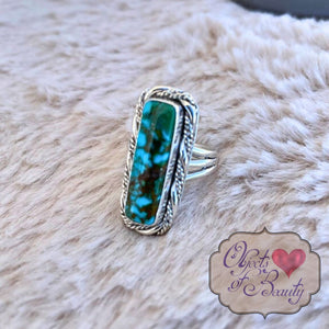 Beth Dutton Slender Turquoise w Fancy Twist Ring | Yellowstone Spirit Southwestern Collection Turquoise Ring Objects of Beauty Southwest 