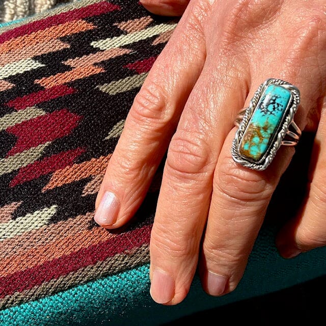 Beth Dutton Slender Turquoise w Fancy Twist Ring | Yellowstone Spirit Southwestern Collection Turquoise Ring Objects of Beauty Southwest 