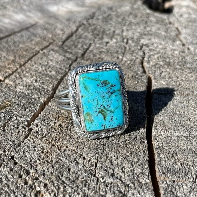 Beth Dutton Turquoise Twisted Silver Ring | Yellowstone Spirit Southwestern Collection Turquoise Ring Objects of Beauty Southwest 