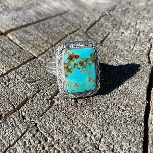 Beth Dutton Turquoise Fancy Twisted Silver Ring | Yellowstone Spirit Southwestern Collection Turquoise Ring Objects of Beauty Southwest 