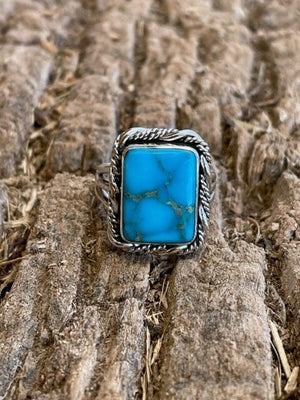 Beth Dutton Turquoise Fancy Twisted Silver Ring | Yellowstone Spirit Southwestern Collection Turquoise Ring Objects of Beauty Southwest 