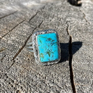 Beth Dutton Turquoise Fancy Twisted Silver Ring | Yellowstone Spirit Southwestern Collection Turquoise Ring Objects of Beauty Southwest 