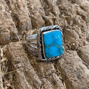 Beth Dutton Turquoise Fancy Twisted Silver Ring | Yellowstone Spirit Southwestern Collection Turquoise Ring Objects of Beauty Southwest 