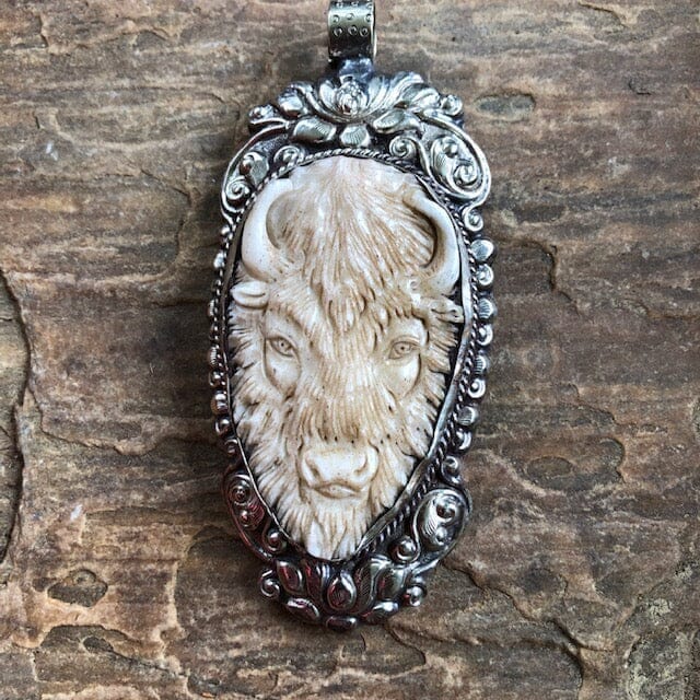 Bison Chief Pendant in Carved Bone | Yellowstone Spirit Southwestern & Spirit Animal Collection Pendant Necklace Objects of Beauty Southwest 
