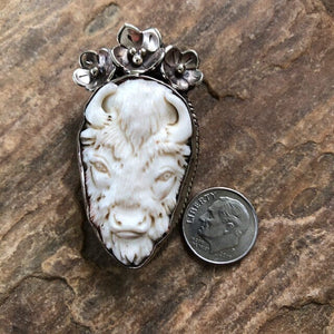 Bison w Flowers Pendant Necklace | Spirit Animal Collection Pendant Necklace Objects of Beauty 
