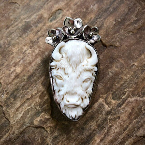 Bison w Flowers Pendant Necklace | Spirit Animal Collection Pendant Necklace Objects of Beauty 