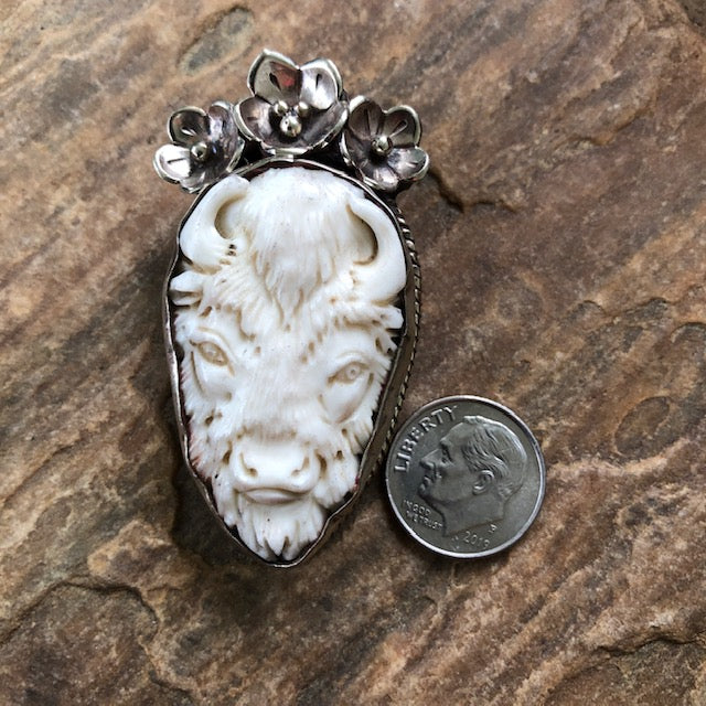 Bison w Flowers | Spirit Animal Collection Pendant Necklace Objects of Beauty 