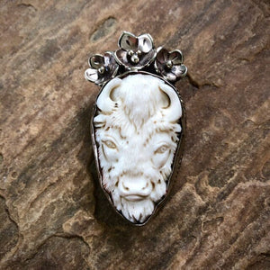 Bison w Flowers Pendant Necklace | Spirit Animal Collection Pendant Necklace Objects of Beauty 