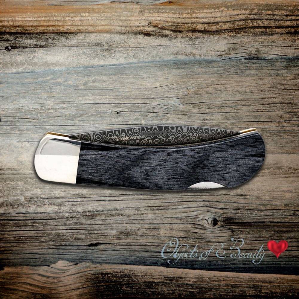 Blue Fossilized Mammoth Tooth 3" Knife w Onyx & MOP Damascus | Yellowstone Spirit Southwestern Collection Pocket Folders Santa Fe Stoneworks 