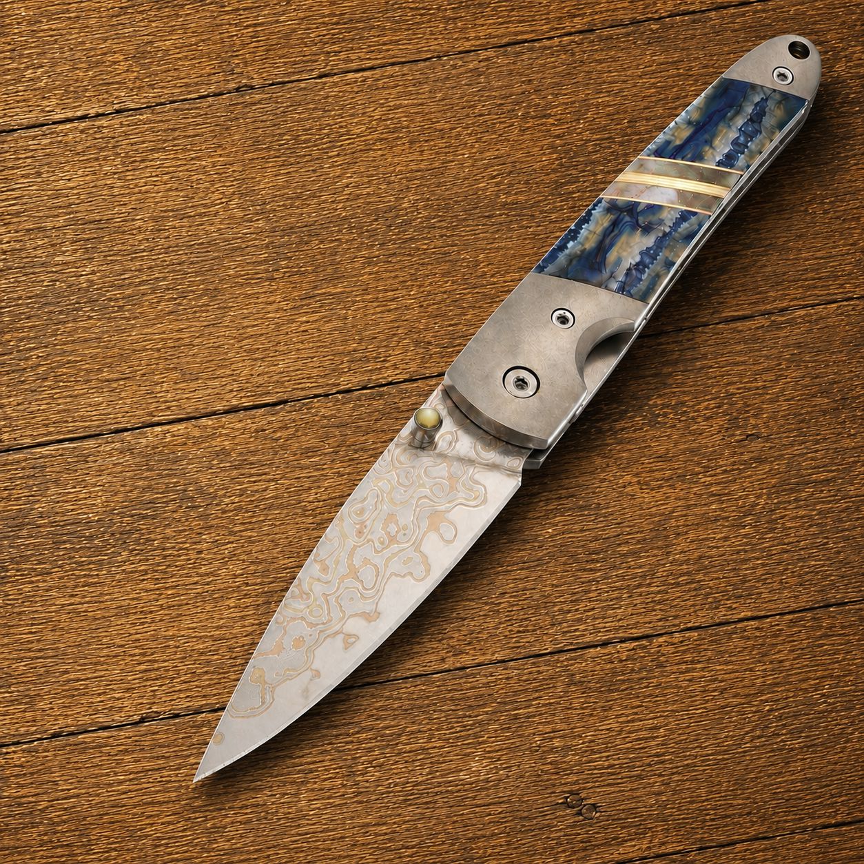 Blue Fossilized Mammoth Tooth 4" Copper & Brass Core Damascus | Yellowstone Spirit Southwestern Collection Collectible Knives Objects of Beauty 