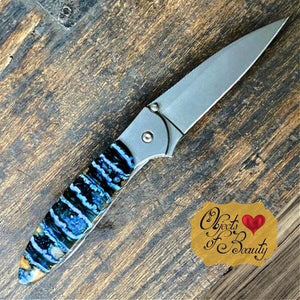 Blue Fossilized Woolly Mammoth Tooth 4" Kershaw Leek Knife Plain Blade | Yellowstone Spirit Southwestern Collection Collectible Knives Santa Fe Stoneworks 