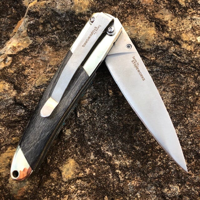 Blue Kingman Turquoise 4" Knife w Obsidian & Bronze Inlays Damascus | Yellowstone Collection * Knives Santa Fe Stoneworks 