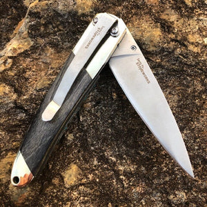 Blue Kingman Turquoise 4" Knife w Obsidian & Bronze Inlays Plain Blade | Yellowstone Spirit Southwestern Collection Knives Santa Fe Stoneworks 