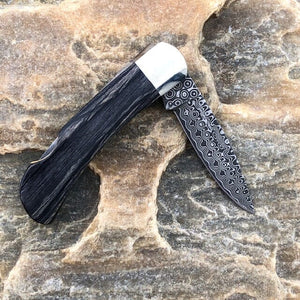 Blue Kingman Turquoise-Obsidian-Bronze 3" Damascus Knife | Yellowstone Spirit Southwestern Collection Knives Santa Fe Stoneworks 