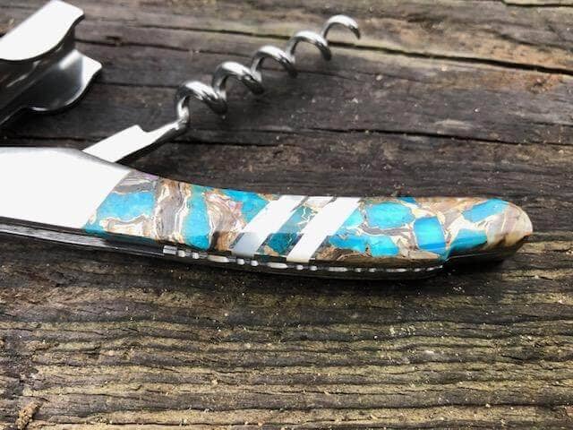 Blue Kingman Turquoise / Obsidian w Bronze and MOP Corkscrew | Santa Fe Stoneworks | Yellowstone Spirit Corkscrew Santa Fe Stoneworks 