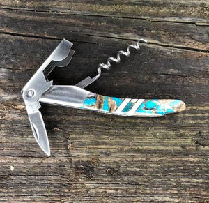 Blue Kingman Turquoise / Obsidian w Bronze and MOP Corkscrew | Santa Fe Stoneworks | Yellowstone Spirit Corkscrew Santa Fe Stoneworks 