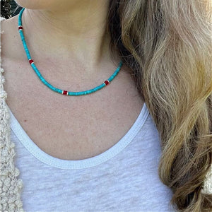 Blue Turquoise & Coral w Silver Accents Necklace | Yellowstone Spirit Southwestern Collection * Turquoise Coral Necklace Objects of Beauty Southwest 