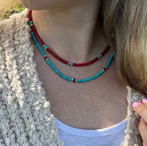 Blue Turquoise & Coral w Silver Accents Necklace | Yellowstone Spirit Southwestern Collection * Turquoise Coral Necklace Objects of Beauty Southwest 