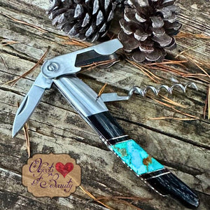 Blue Turquoise & Jet Onyx Corkscrew | Santa Fe Stoneworks | Yellowstone Spirit Southwestern Collection Corkscrew Santa Fe Stoneworks 