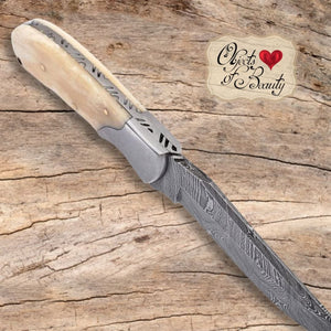 Bone Damascus Survival Knife 9" Blade & Sheath | Yellowstone Spirit Southwestern & Spirit Animal Collection Collectible Knives Objects of Beauty 