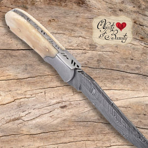 Bone Damascus Survival Knife 9" Blade & Sheath | Yellowstone Spirit Southwestern & Spirit Animal Collection Collectible Knives Objects of Beauty 