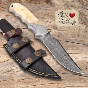 Bone Damascus Survival Knife 9" Blade & Sheath | Yellowstone Spirit Southwestern & Spirit Animal Collection Collectible Knives Objects of Beauty 