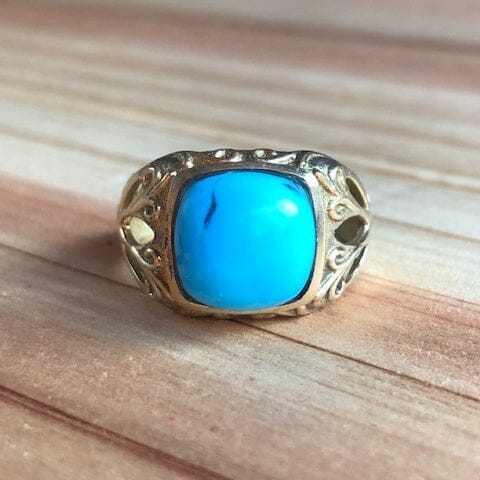 Bright Blue Turquoise Gold Ring ~ One of a Kind Size 7 Objects of Beauty 