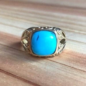 Bright Blue Turquoise Gold Ring ~ One of a Kind Size 7 Objects of Beauty 