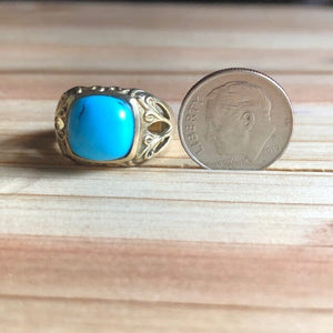 Bright Blue Turquoise Gold Ring ~ One of a Kind Size 7 Objects of Beauty 