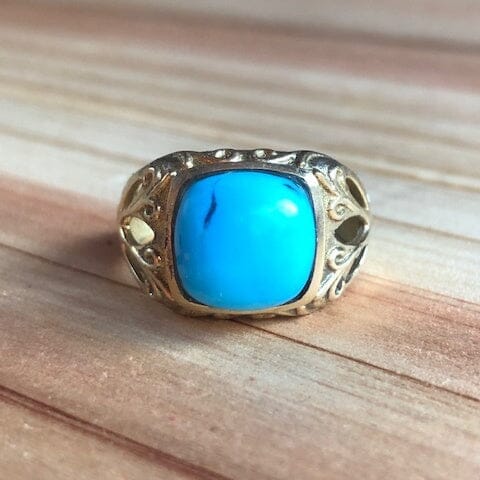 Bright Blue Turquoise Gold Ring ~ One of a Kind Size 7 Objects of Beauty 