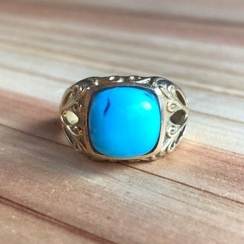 Bright Blue Turquoise Gold Ring ~ One of a Kind Size 7 Objects of Beauty 