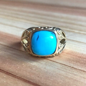 Bright Blue Turquoise Gold Ring ~ One of a Kind Size 7 Objects of Beauty 
