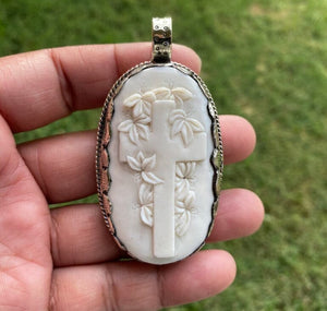 Carved Bone Cross with Flowers | Yellowstone Spirit Southwestern and Spirit Animal Collection Carved Necklace Objects of Beauty Southwest 