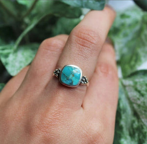Charming Petite Turquoise Ring w 12 SS Dots | Yellowstone Spirit Southwestern Collection Rings Objects of Beauty Southwest 