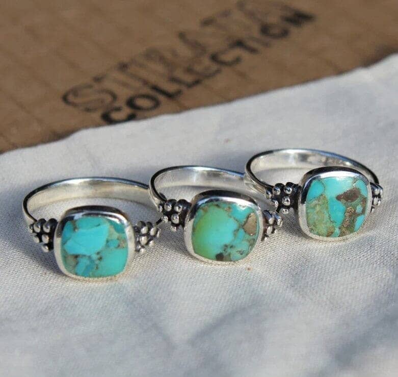 Charming Petite Turquoise Ring w 12 SS Dots | Yellowstone Spirit Southwestern Collection Rings Objects of Beauty Southwest 