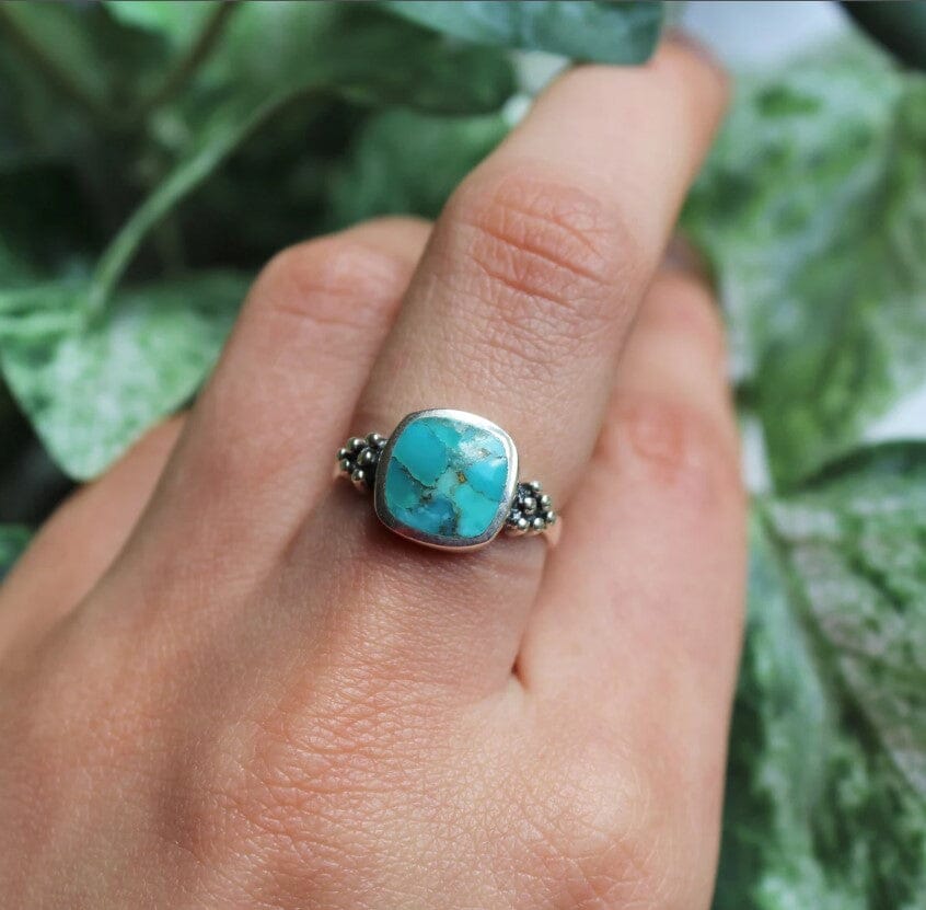 Charming Petite Turquoise Ring w 12 SS Dots | Yellowstone Spirit Southwestern Collection Rings Objects of Beauty Southwest 