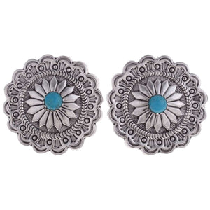 Concho Star Flower Turquoise Earrings Stud Back | Native American Crafted Turquoise Earrings ObjectsOfBeauty Southwest 