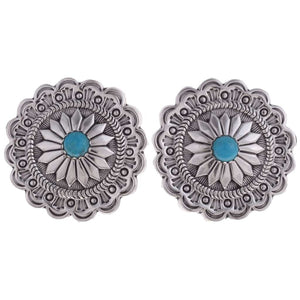 Concho Star Flower Turquoise Earrings Stud Back | Native American Crafted Turquoise Earrings ObjectsOfBeauty Southwest 