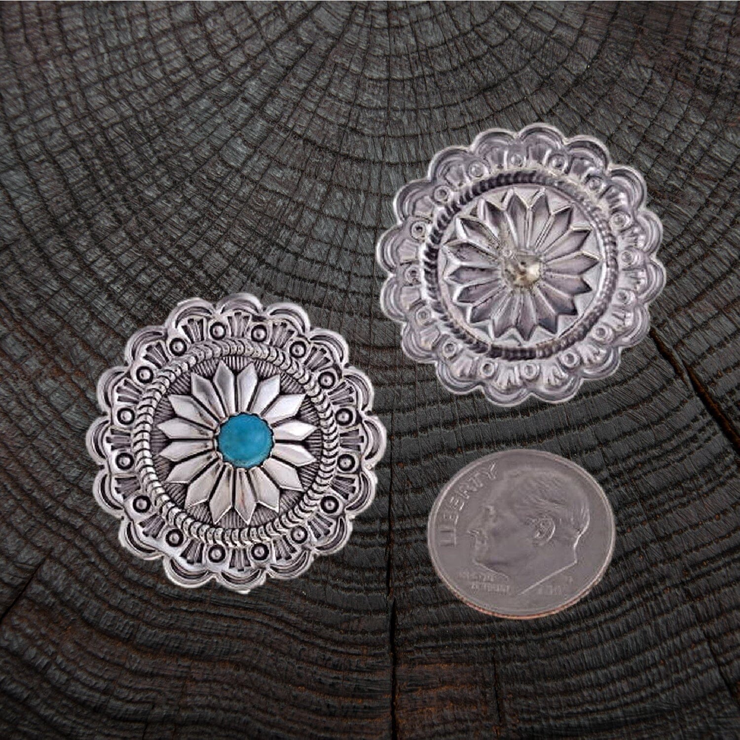 Concho Star Flower Turquoise Earrings Stud Back | Native American Crafted Turquoise Earrings ObjectsOfBeauty Southwest 