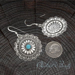 Concho Star Flower Turquoise Earrings Wire Drop | Native American Crafted Turquoise Earrings ObjectsOfBeauty Southwest 