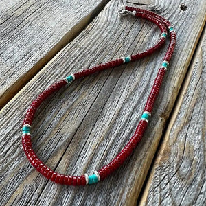 Coral and Blue Turquoise w Sterling Silver Accents Necklace | Yellowstone Spirit Southwestern Collection Coral Turquoise Necklace Objects of Beauty Southwest 