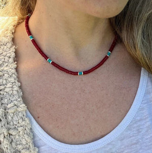 Coral and Blue Turquoise w Sterling Silver Accents Necklace | Yellowstone Spirit Southwestern Collection Coral Turquoise Necklace Objects of Beauty Southwest 