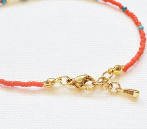 Dainty Coral-Colored Bracelet with Miyuki and Turquoise Beads with Freshwater Pearl Accents and Gold Clasp | Yellowstone Spirit Southwestern Collection Coral Bracelet Objects Of Beauty Southwest 