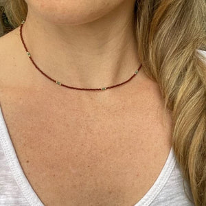 Delicate Brown & Turquoise Beaded Necklace w Gold Accents Necklace | Yellowstone Spirit Southwestern Collection Turquoise Beaded Necklace Objects of Beauty Southwest 