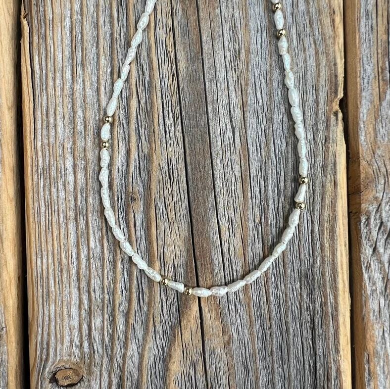 Delicate Pearl and Gold Bead Necklace | Yellowstone Spirit Southwestern Collection Pearl Gold Necklace Objects of Beauty Southwest 
