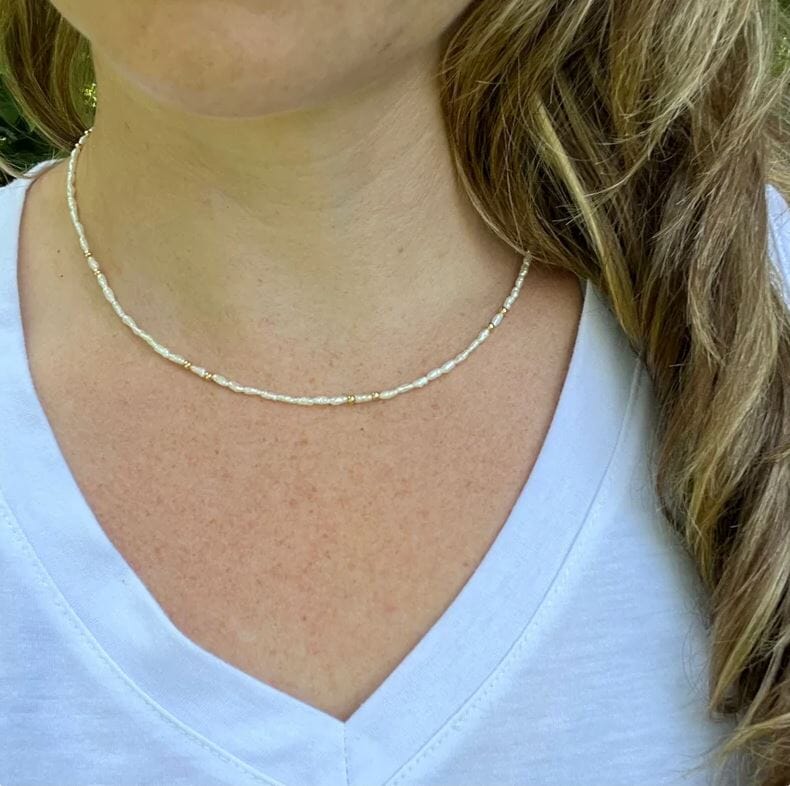 Delicate Pearl and Gold Bead Necklace | Yellowstone Spirit Southwestern Collection Pearl Gold Necklace Objects of Beauty Southwest 