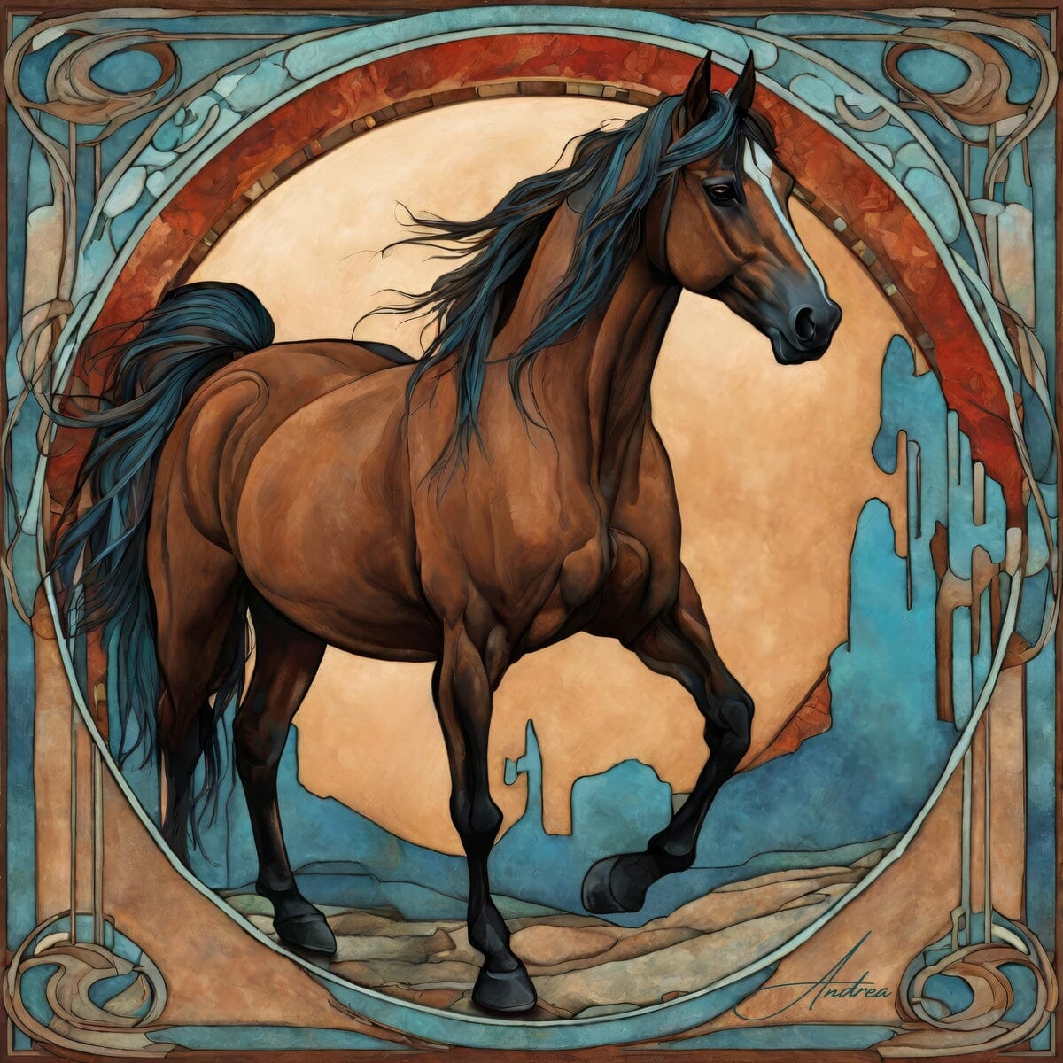 Desert Messenger | Andrea Record Fine Art | Yellowstone Spirit Southwestern Collection Painting Print Andrea Record Fine Art Giclee Fine Art Matte Paper Print 8x8inches (21x21cm) 