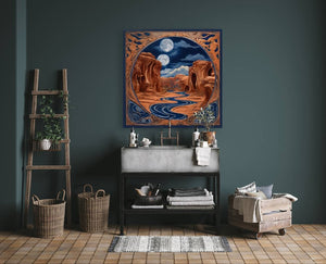 Double Moon Haunted Canyon | Andrea Record Fine Art | Yellowstone Spirit Southwestern Collection Painting Print Andrea Record Fine Art 