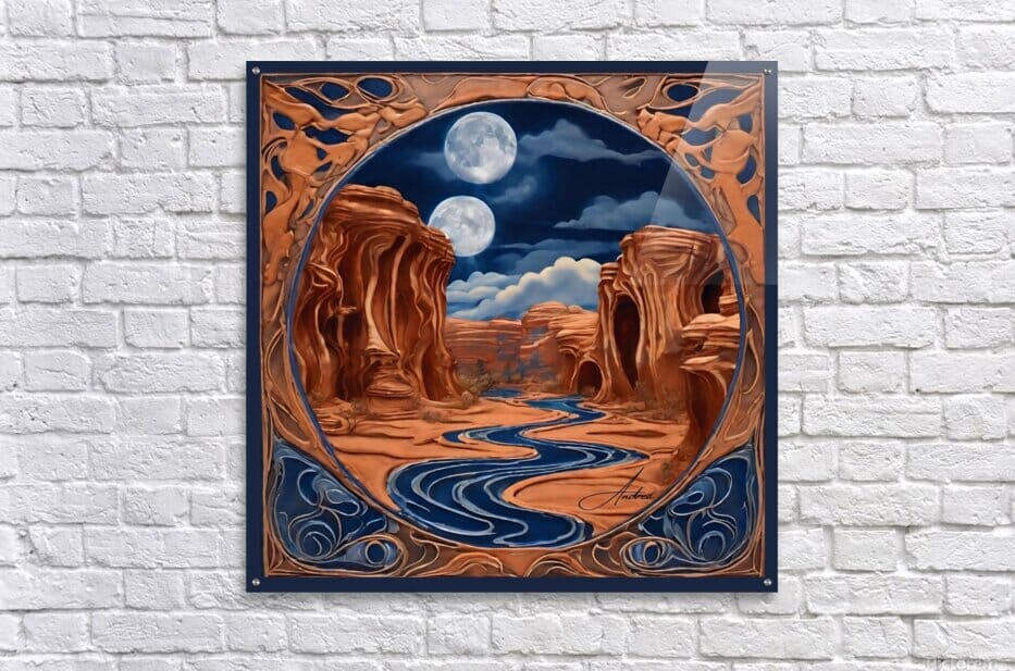 Double Moon Haunted Canyon | Andrea Record Fine Art | Yellowstone Spirit Southwestern Collection Painting Print Andrea Record Fine Art 